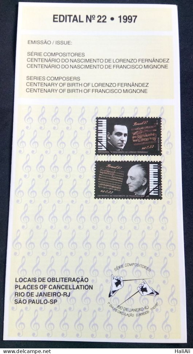 Brochure Brazil Edital 1997 22 Composers Lorenzo Music Without Stamp - Storia Postale