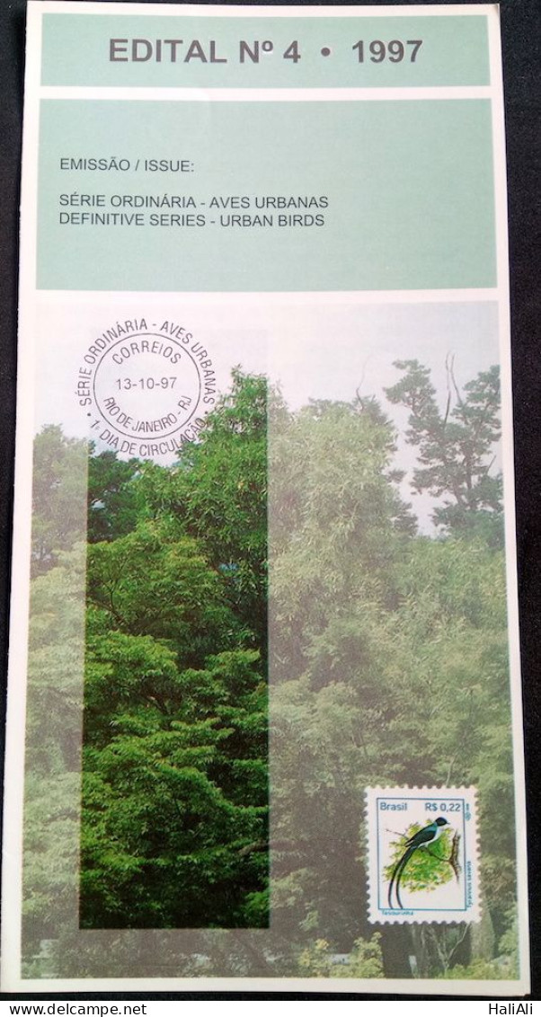 Brochure Brazil Edital 1997 04 Urban Birds Fauna Bird Without Stamp - Briefe U. Dokumente
