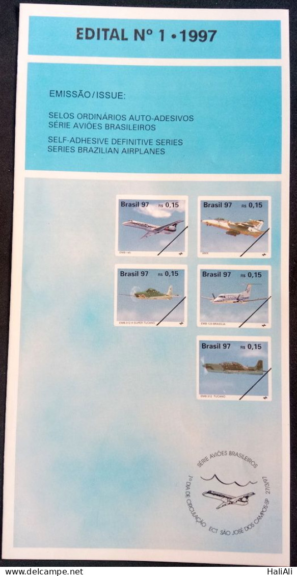 Brochure Brazil Edital 1997 01 Brazilian Aircraft Series Airplane Without Stamp - Cartas & Documentos