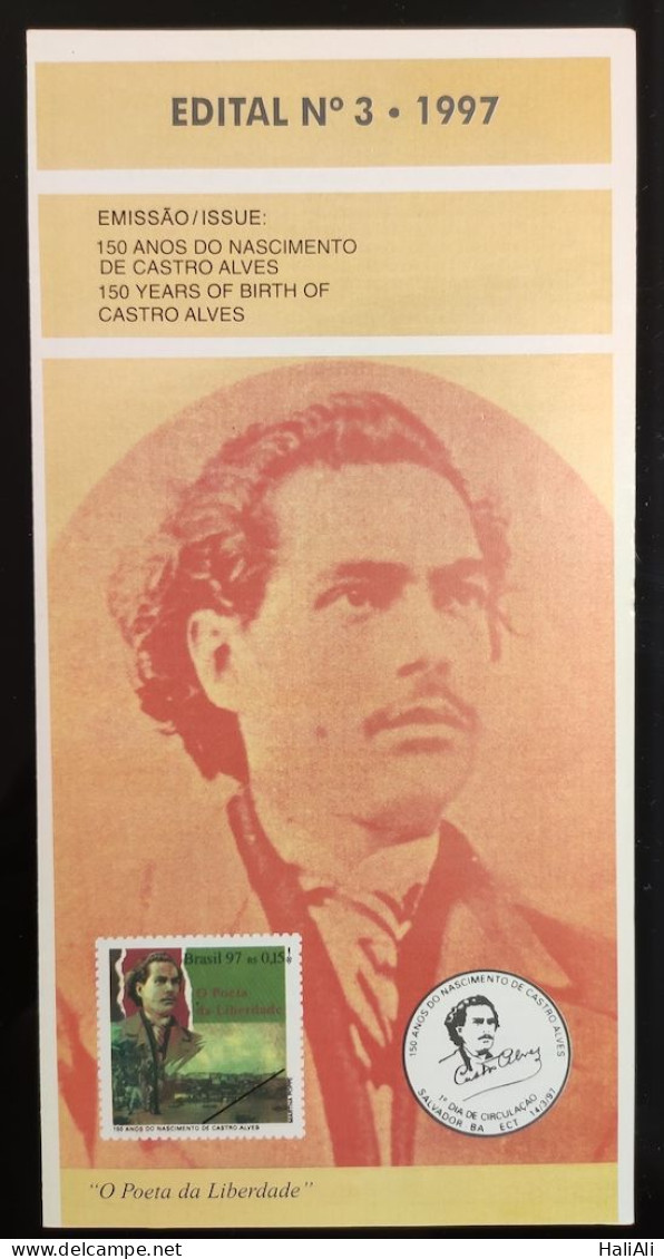 Brochure Brazil Edital 1997 03 Castro Alves Literature Writer Without Stamp - Lettres & Documents