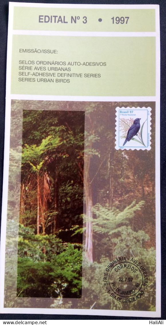Brochure Brazil Edital 1997 03 Urban Birds Fauna Bird Without Stamp - Lettres & Documents