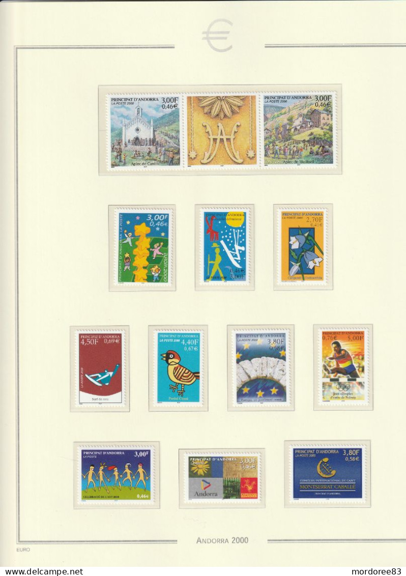 ANDORRE ANNEE 2000 - 2001 LOT DE TIMBRES NEUF** FACIALE 11.90 EURO A 40% - Années Complètes