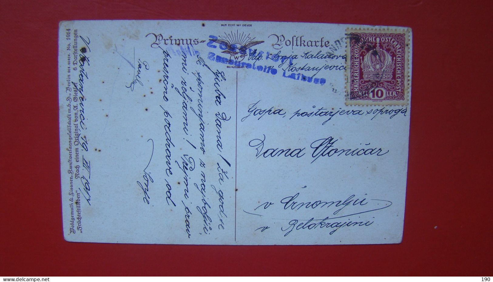 Postmark Kostanjevica Na Krki.Cenzura.Fruit:apples And Grapes. - Slowenien