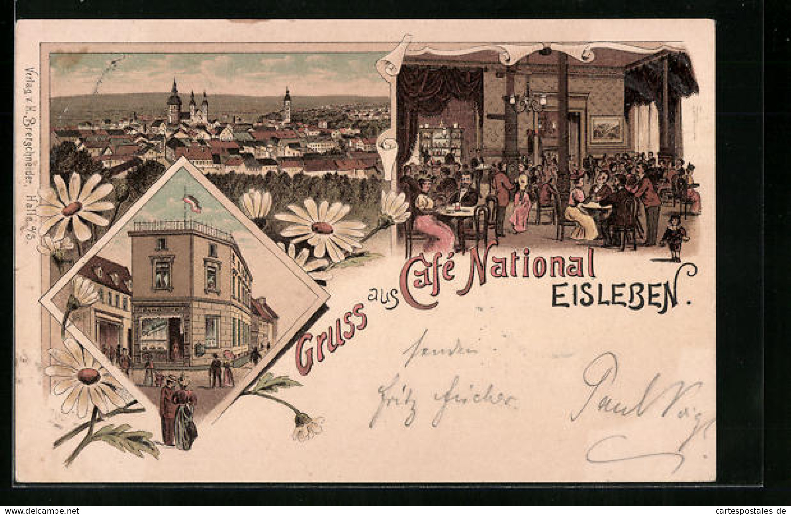 Lithographie Eisleben, Strassenpartie Mit Cafe Und Conditorei National  - Lutherstadt Eisleben