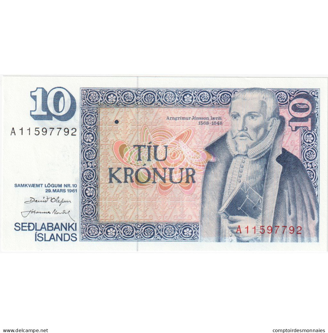 Billet, Iceland, 10 Kronur, 1961, 1961-03-29, KM:48a, NEUF - Islande