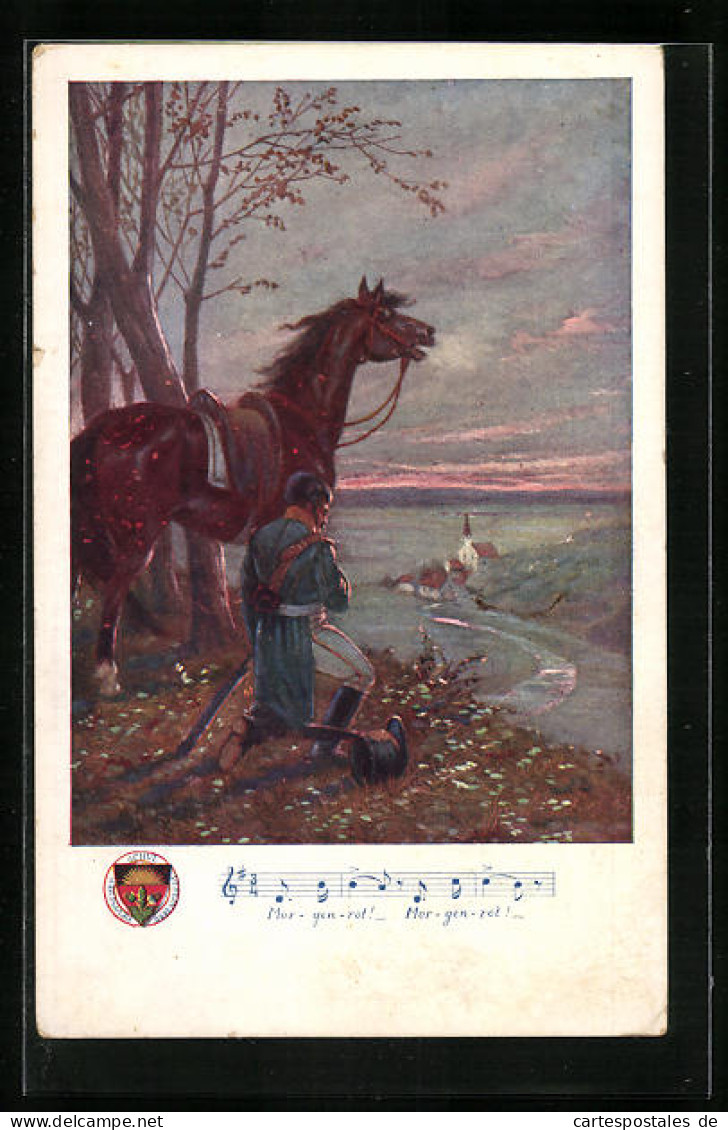 AK Deutscher Schulverein Nr.151: Morgenrot, Morgenrot, - Soldat Mit Pferd Schaut Zum Ort  - Guerre 1914-18