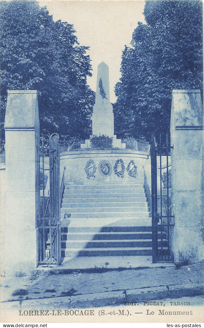 77 LORREZ LE BOCAGE LE MONUMENT - Lorrez Le Bocage Preaux