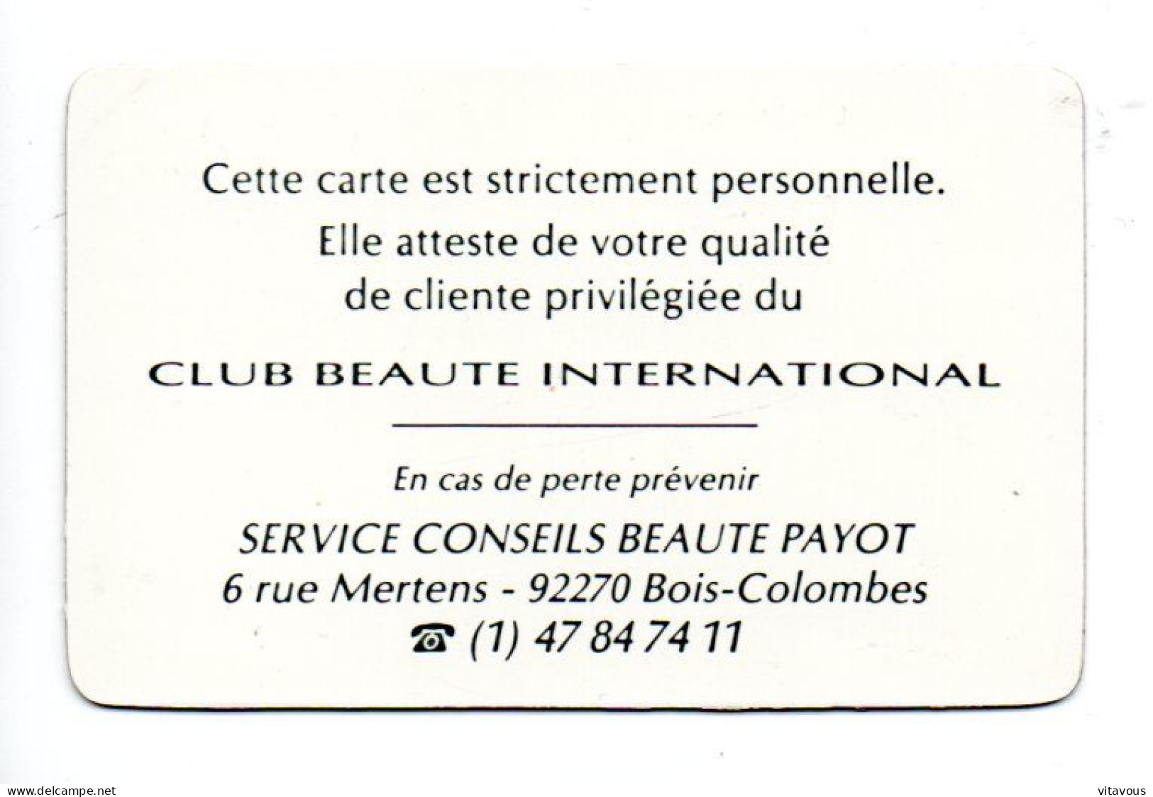 Club Beauté Carte Visite France  Card  (K 186) - Tarjetas De Fidelización Y De Regalo