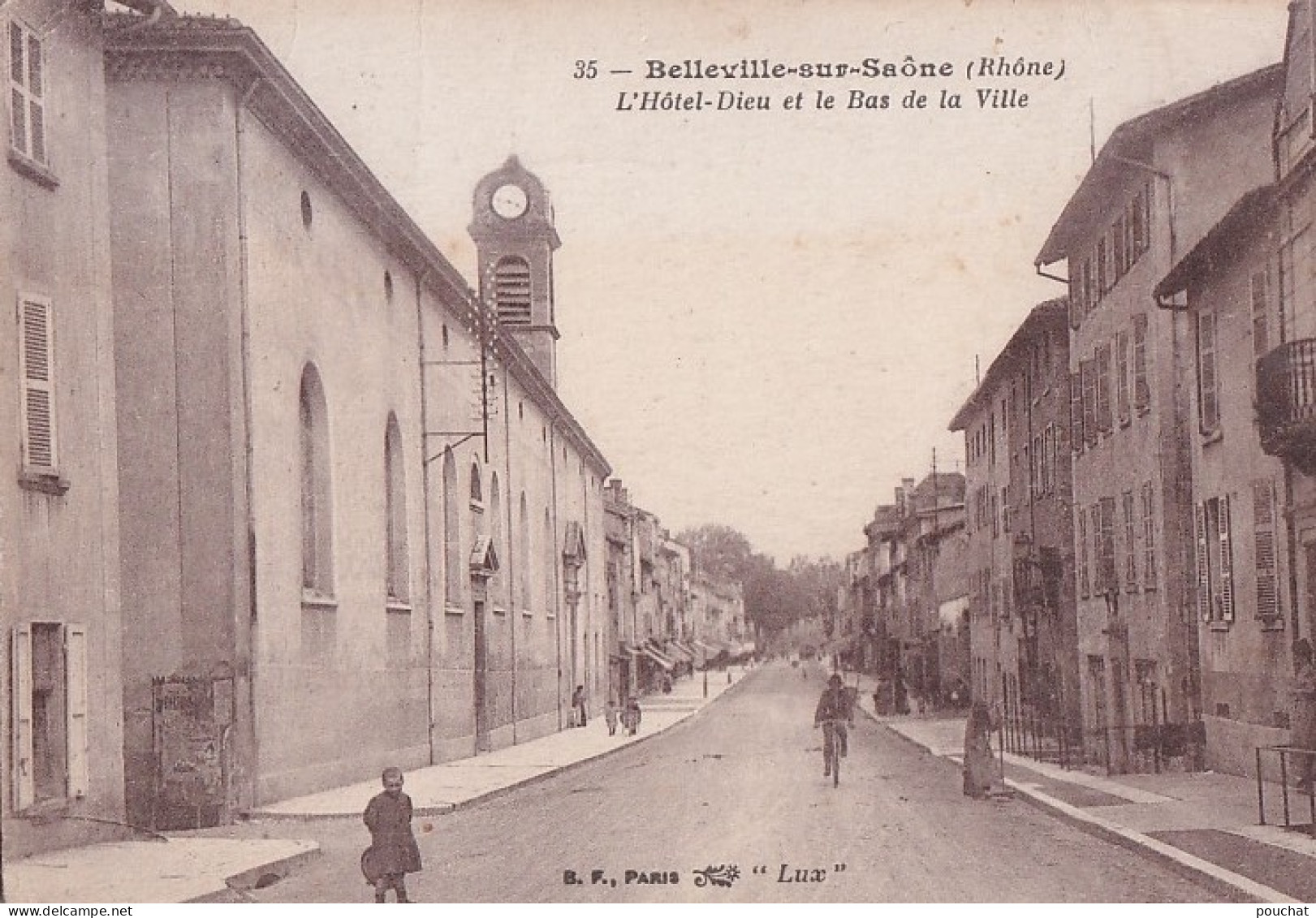 R1-69) BELLEVILLE SUR SAONE - RHONE - L ' HOTEL DIEU ET LE BAS DE LA VILLE - EN  1923 - ( 2 SCANS ) - Belleville Sur Saone