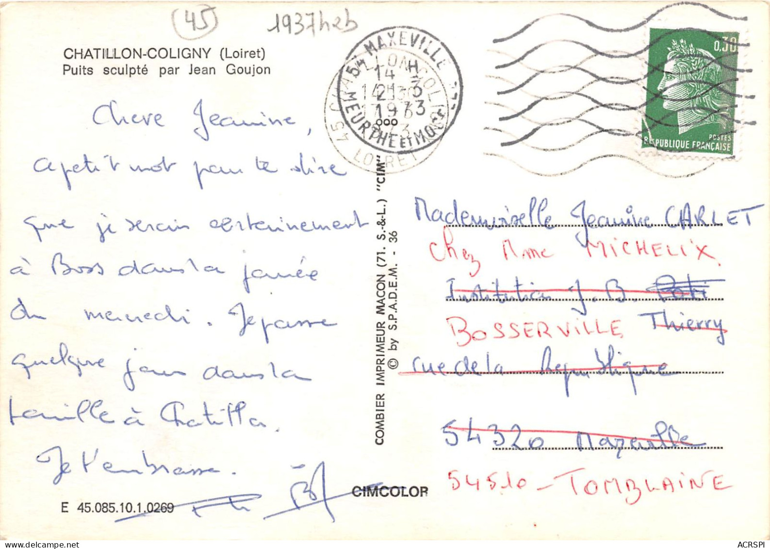 CHATILLON COLIGNY Puits Sculpte Par Jean Goujon 6(scan Recto-verso) MA511 - Chatillon Coligny