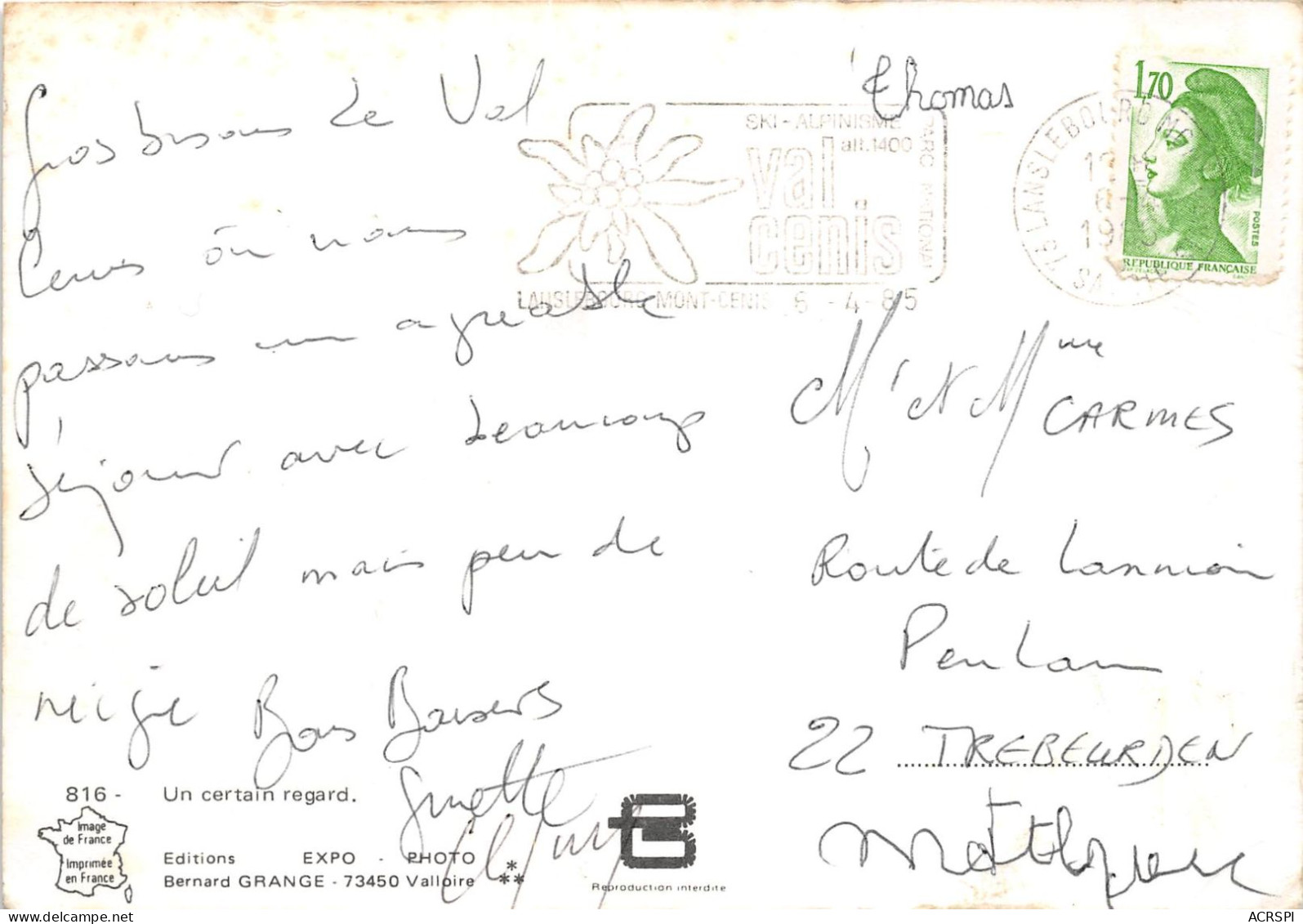 Un Certain Regard Bernard Grange Valloire 20(scan Recto-verso) MA500 - Val Cenis