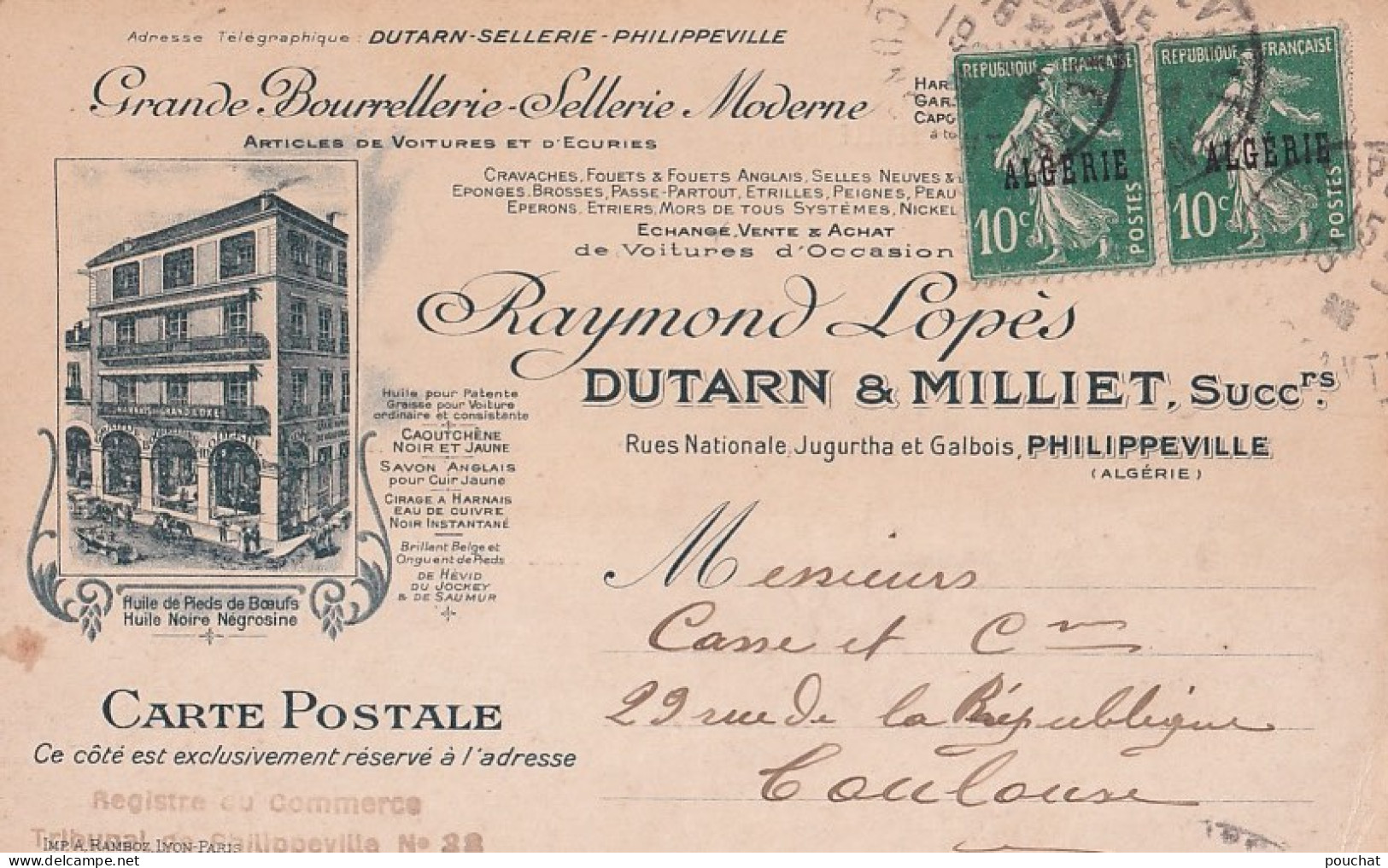 PHILIPPEVILLE - DUTARN & MILLET -  GRANDE BOURRELLERIE SCELLERIE MODERNE  - RUES NATIONALE JUGURTHA ET GALBOIS - EN 1925 - Skikda (Philippeville)
