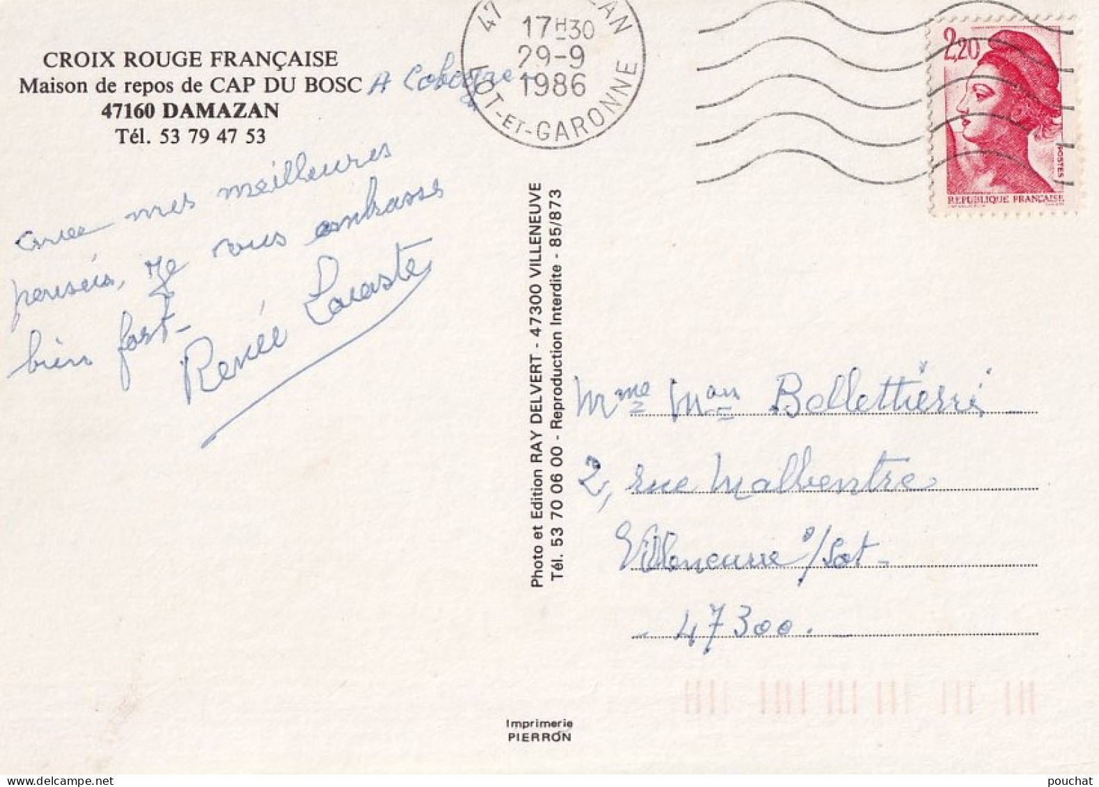 R11-47) DAMAZAN  - CROIX ROUGE FRANCAISE - MAISON DE REPOS DE CAP DU BOSC - VUE AERIENNE - EN 1986  ( 2 SCANS ) - Damazan