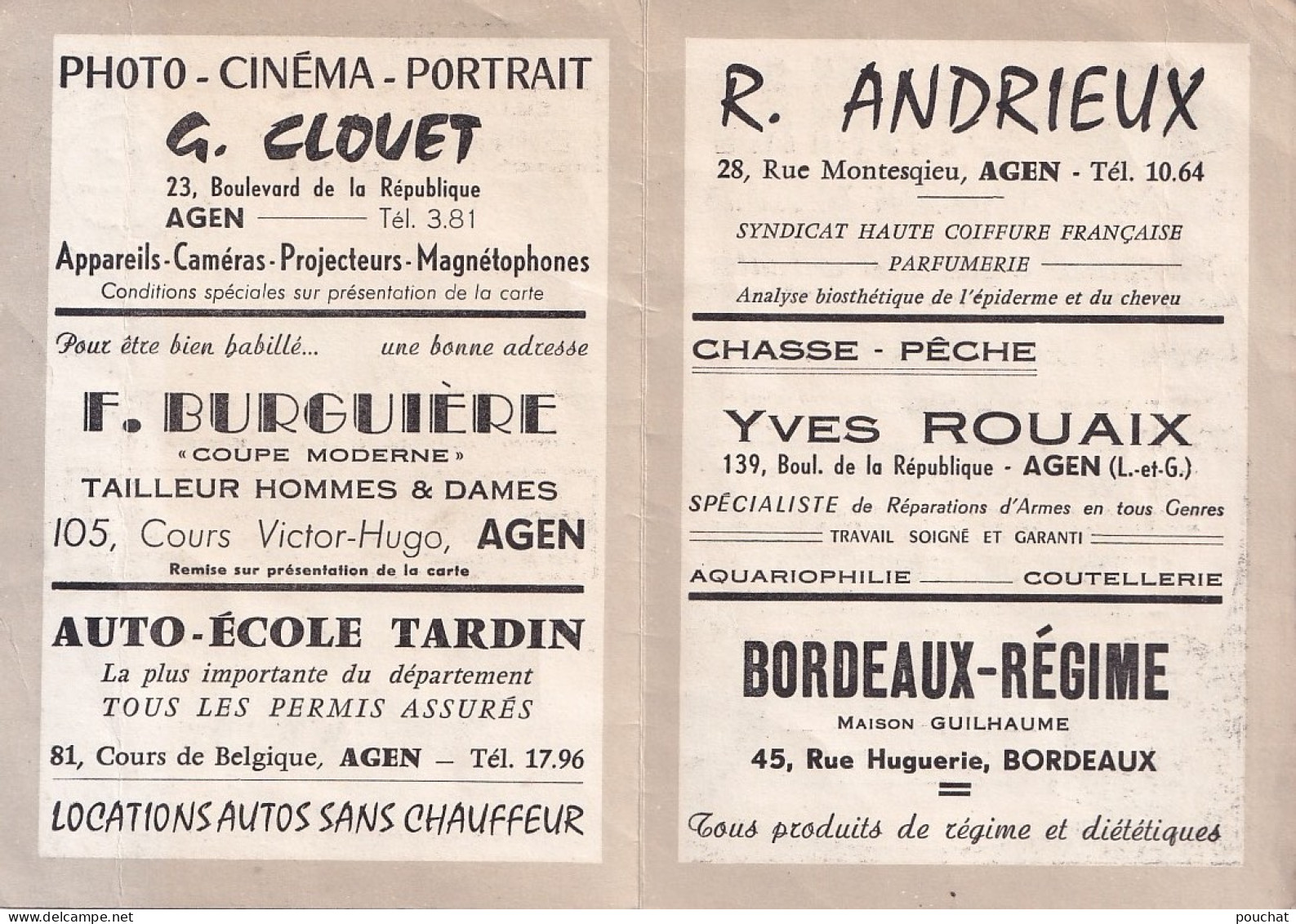 47) DEPARTEMENT DU LOT ET GARONNE - MEMBRE DE L ENSEIGNEMENT - CARTE PUBLICITAIRE  D ' ACHATS  AGEN .. ETC.. ( 2 SCANS ) - 1950 - ...