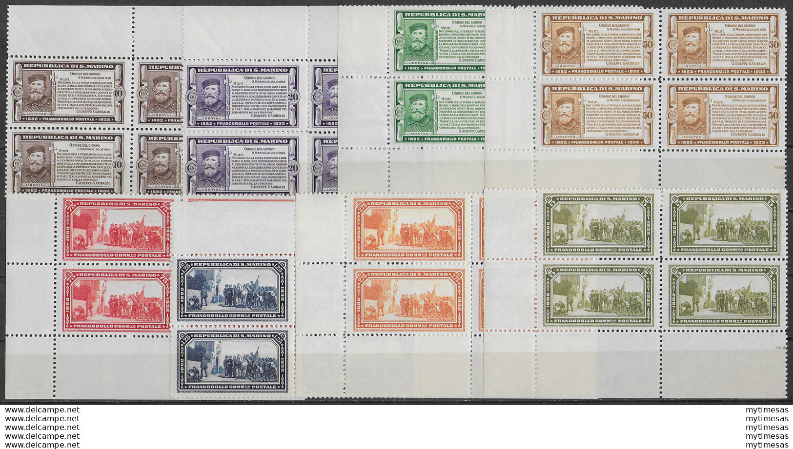 1932 San Marino Garibaldi Bl4 MNH Sassone N. 168/75 - Autres & Non Classés