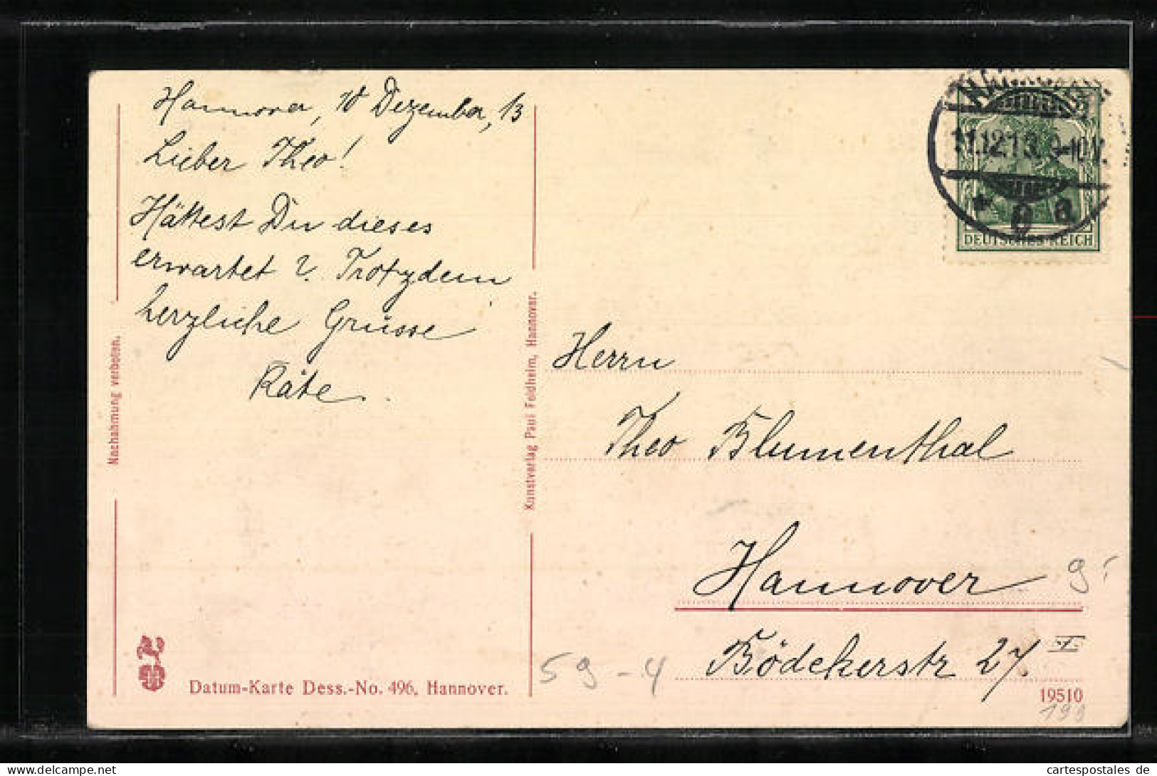 AK Hannover, Briefmarke Und Stempel Mit Datum 9-10.11.12.13.  - Astronomy