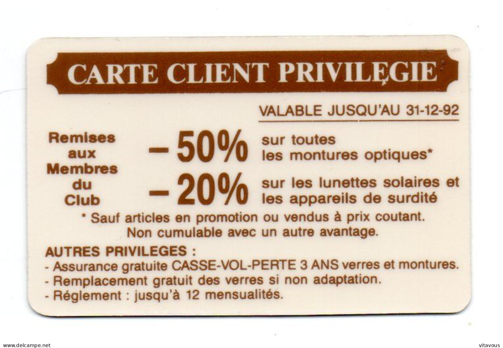 Carte Club Vision Conseil  Lunette FRANCE Card  Karte (K 191) - Cartes De Fidélité Et Cadeau