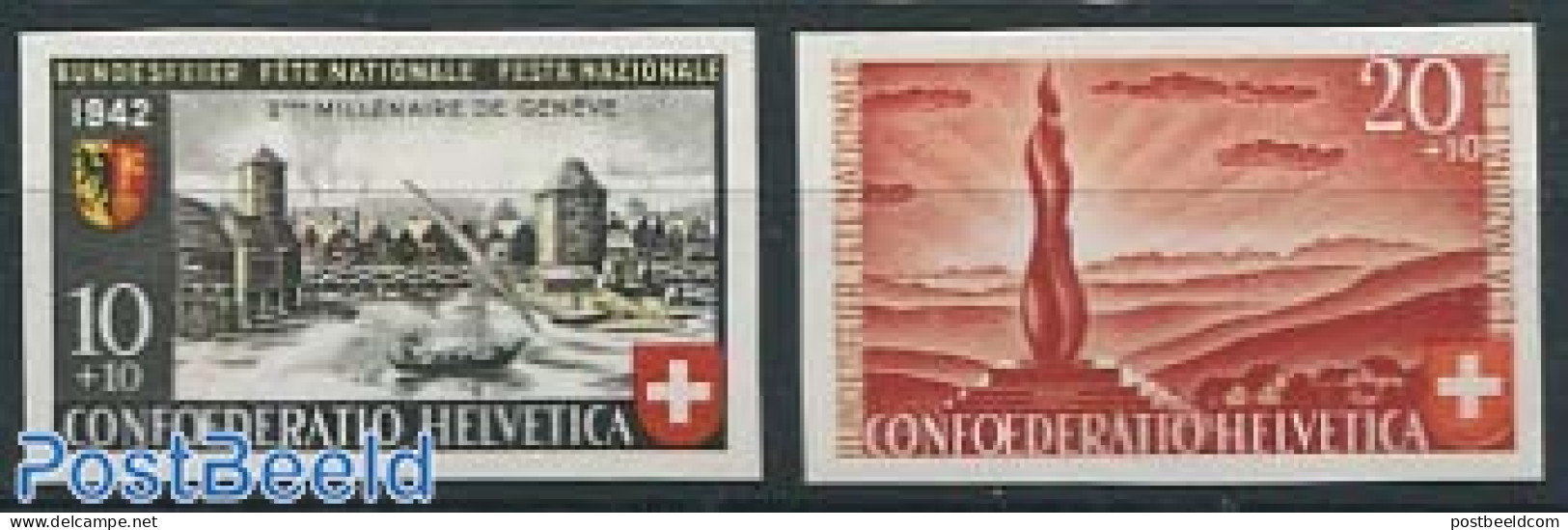 Switzerland 1942 2000 Years Geneva 2v (from S/s) Imperforated, Mint NH, Transport - Ships And Boats - Ungebraucht