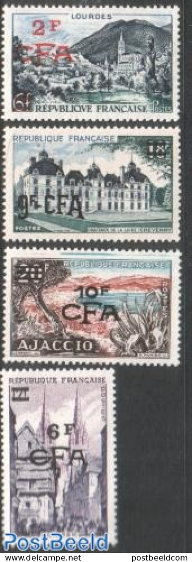 Reunion 1954 Definitives 4v, Mint NH, Religion - Churches, Temples, Mosques, Synagogues - Art - Castles & Fortifications - Kirchen U. Kathedralen