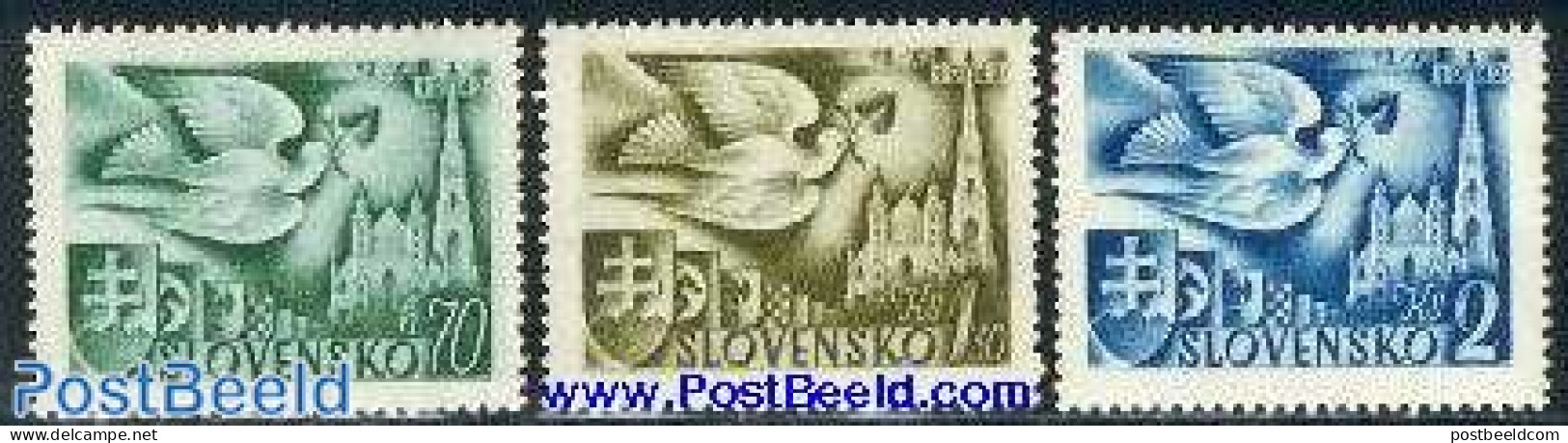 Slovakia 1942 European Postal Congress 3v, Mint NH, History - Nature - Religion - Europa Hang-on Issues - Birds - Chur.. - Neufs