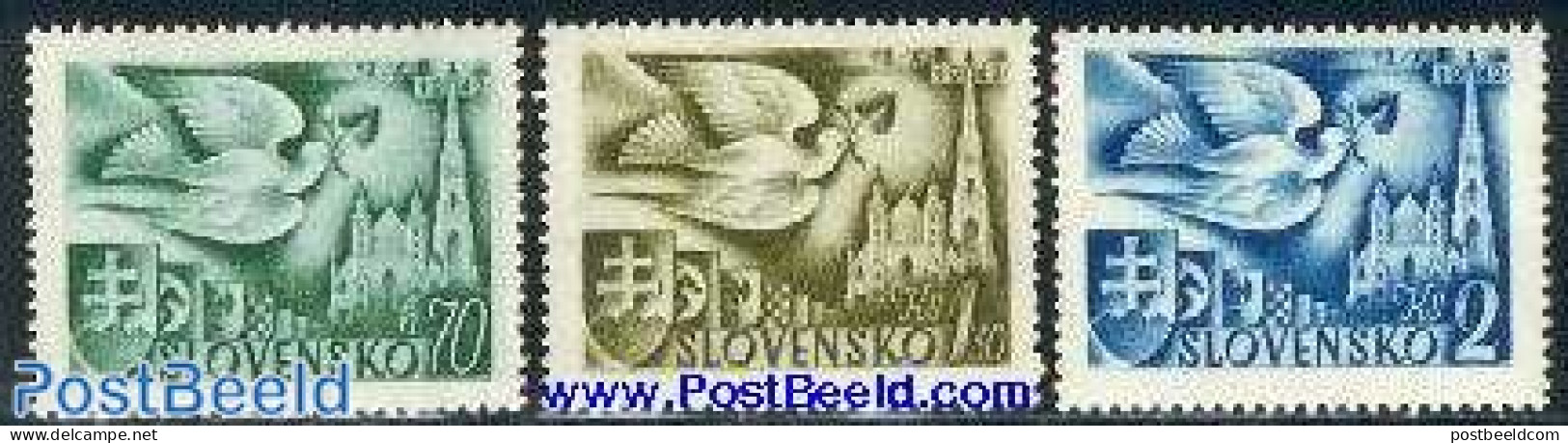 Slovakia 1942 European Postal Congress 3v, Mint NH, History - Nature - Religion - Europa Hang-on Issues - Birds - Chur.. - Nuevos