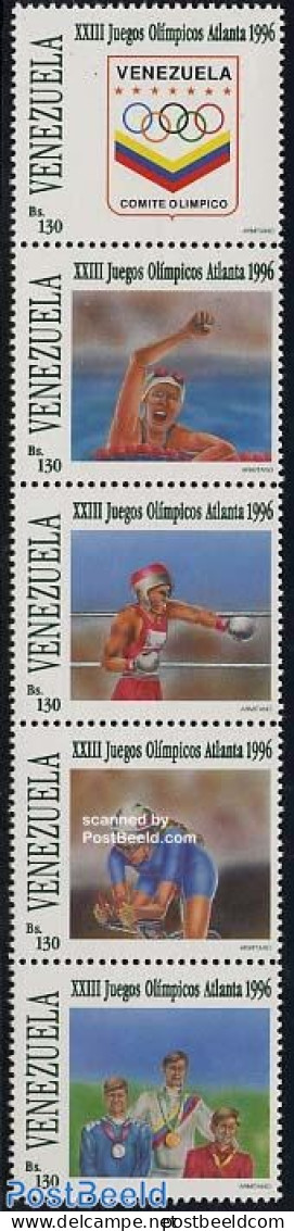 Venezuela 1996 Olympic Games 5v [::::], Mint NH, Sport - Boxing - Cycling - Olympic Games - Swimming - Boxing