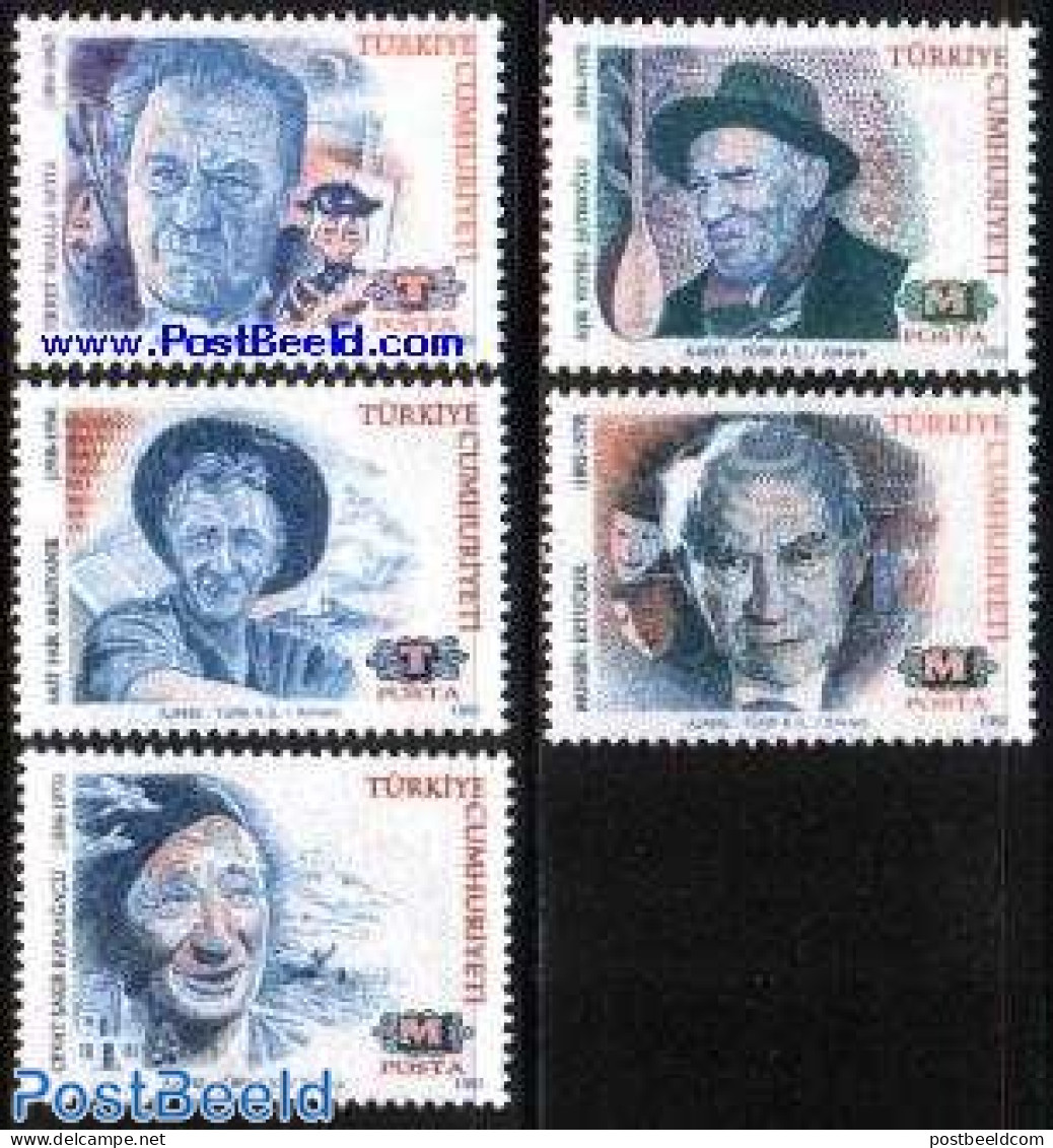 Türkiye 1992 Famous Artists 5v, Mint NH, Performance Art - Theatre - Art - Authors - Self Portraits - Sonstige & Ohne Zuordnung