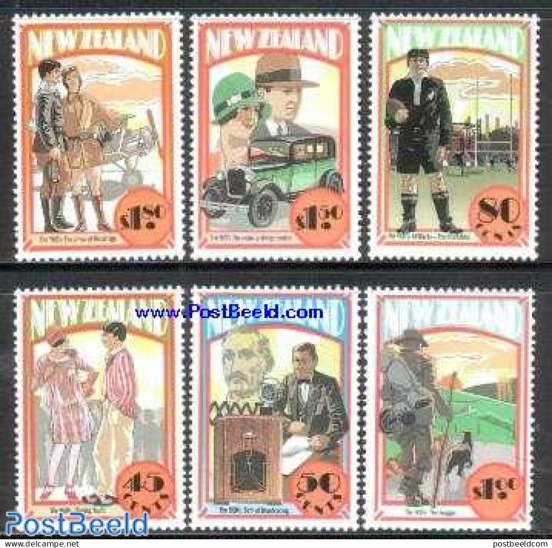 New Zealand 1992 Early Days, The 1920s 6v, Mint NH, Nature - Performance Art - Sport - Transport - Dogs - Radio And Te.. - Nuevos