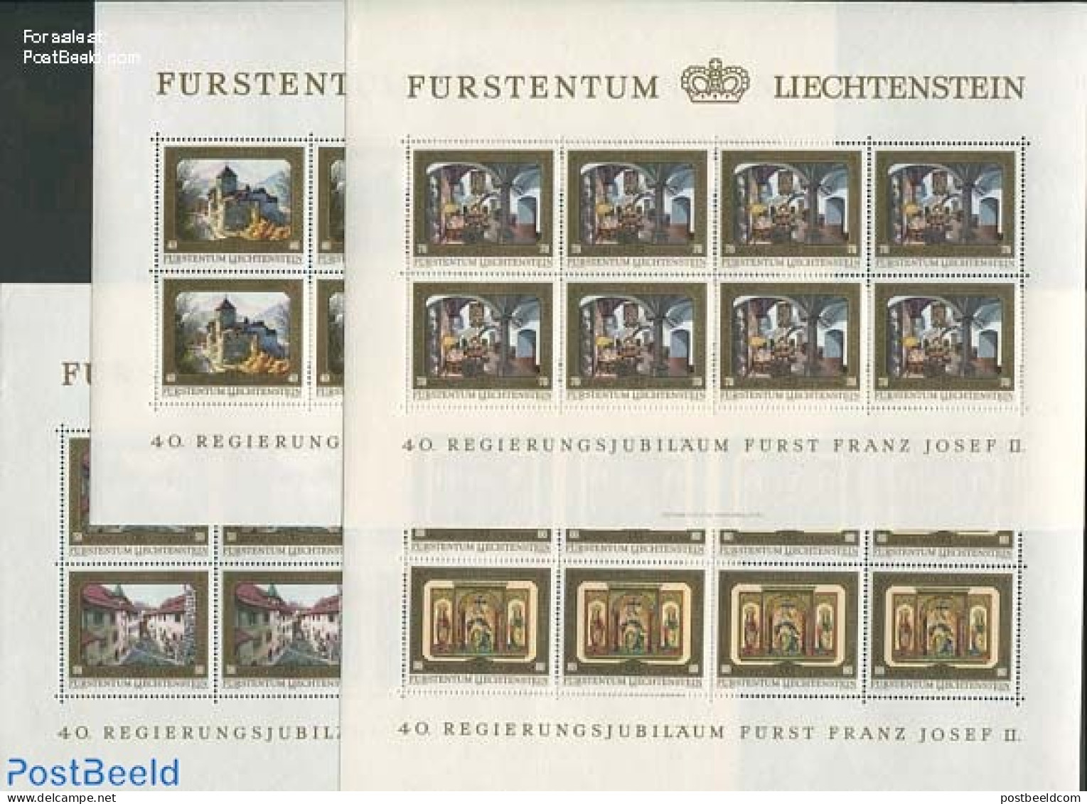 Liechtenstein 1978 Franz Josef II 40 Years On Throne 4 M/ss, Mint NH, Art - Castles & Fortifications - Paintings - Neufs