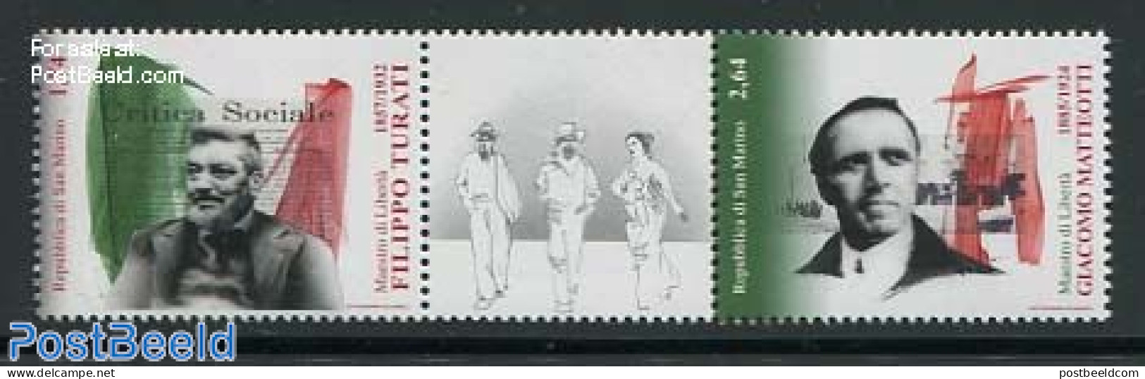 San Marino 2012 Matteotti & Turati 2v+tab [:T:], Mint NH - Unused Stamps
