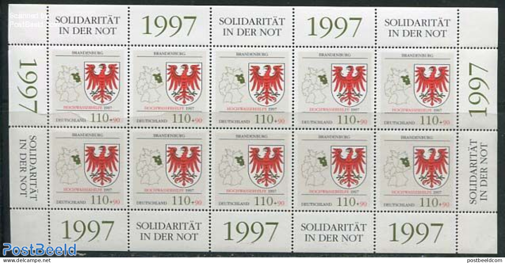 Germany, Federal Republic 1997 High Water Aid M/s, Mint NH, History - Various - Coat Of Arms - Maps - Ongebruikt