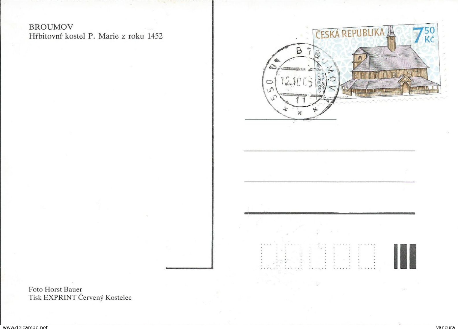 Picture Postcard + Stamp No. 490 Czech Republic Virgin Mary Wooden Church In Broumov Braunau 2006 - Churches & Cathedrals