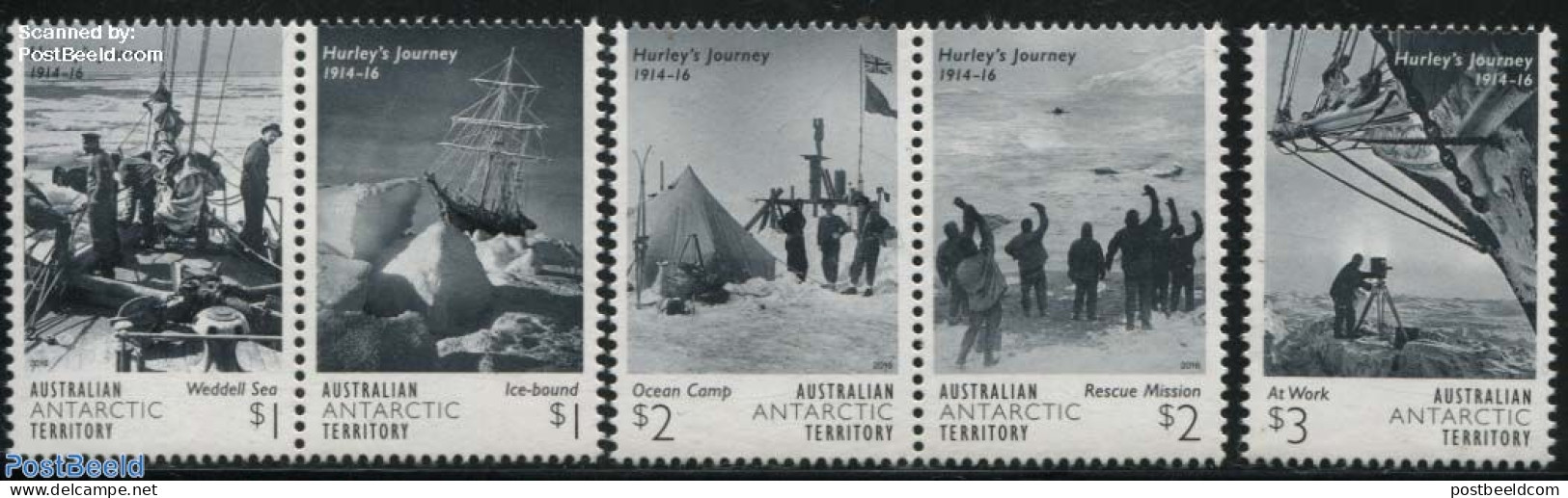 Australian Antarctic Territory 2016 Hurleys Journey 5v (1v+2x[:]), Mint NH, History - Science - Sport - Transport - Fl.. - Sailing