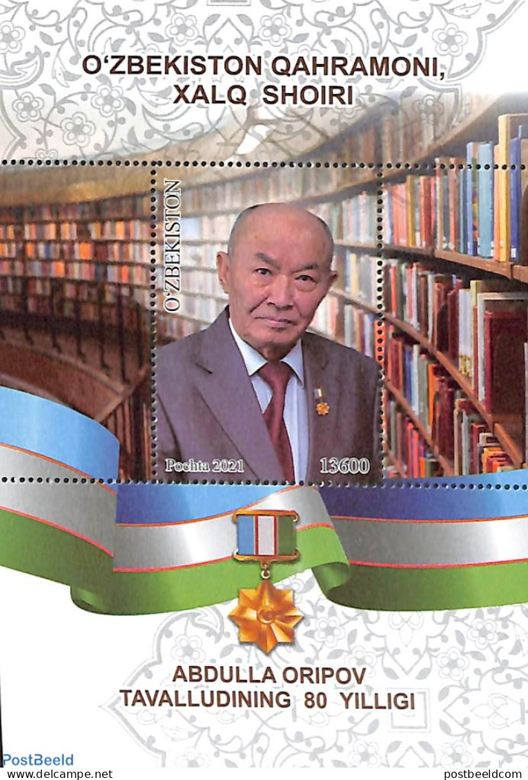 Uzbekistan 2021 Abdulla Oripov S/s, Mint NH, History - Decorations - Art - Books - Libraries - Militares
