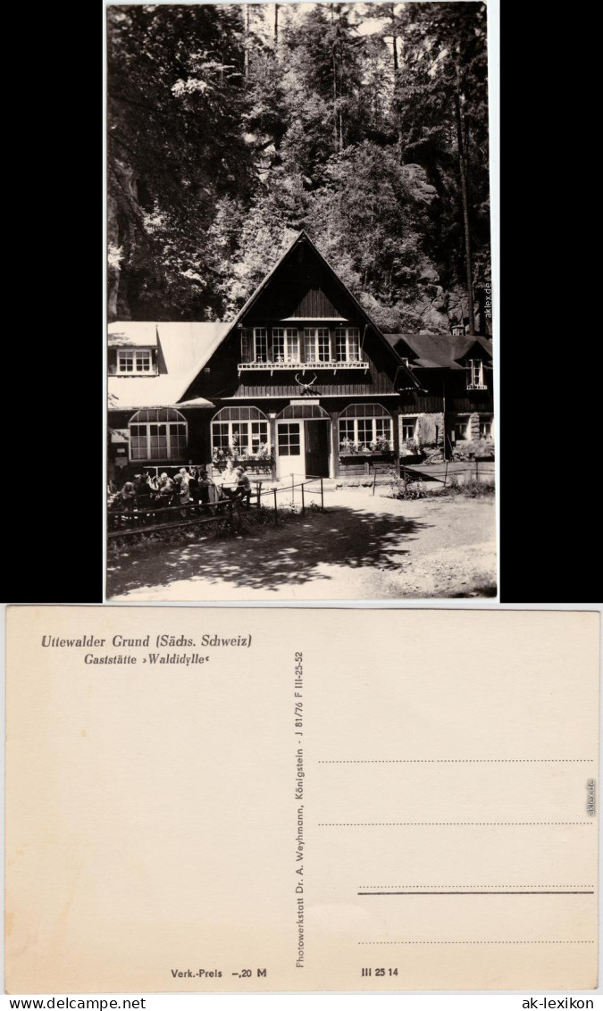 Wehlen Uttewalder Grund, Gaststätte Waldidylle Foto Ansichtskarte 1956 - Wehlen