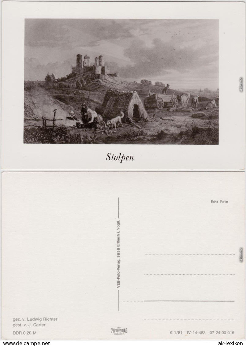 Ansichtskarte Hütte Und Burg Stolpen Gemahlt Von Ludwig Richter 1981 - Stolpen