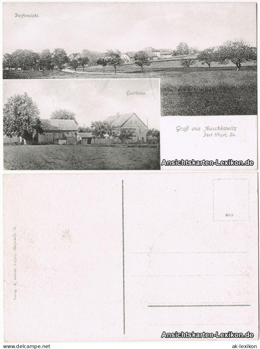 Auschkowitz-Burkau (Oberlausitz) Wučkecy Porchow: Gasthaus Und Panorama 1914 - Burkau