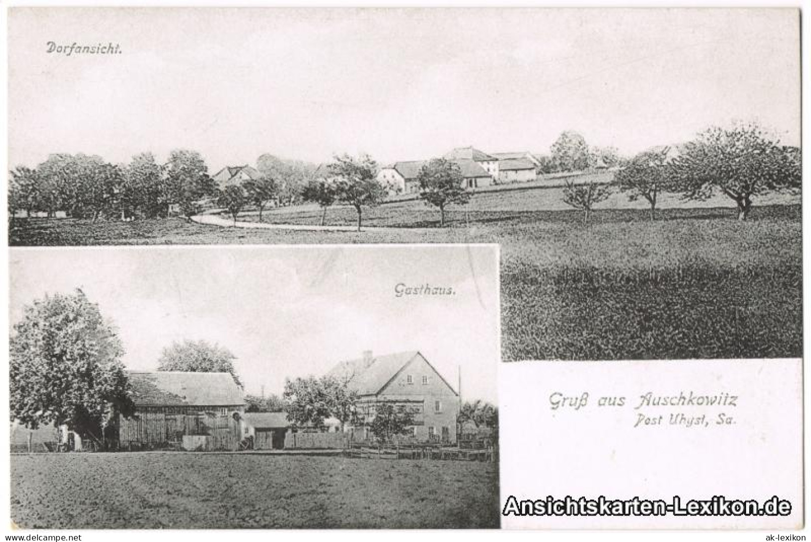 Auschkowitz-Burkau (Oberlausitz) Wučkecy Porchow: Gasthaus Und Panorama 1914 - Burkau