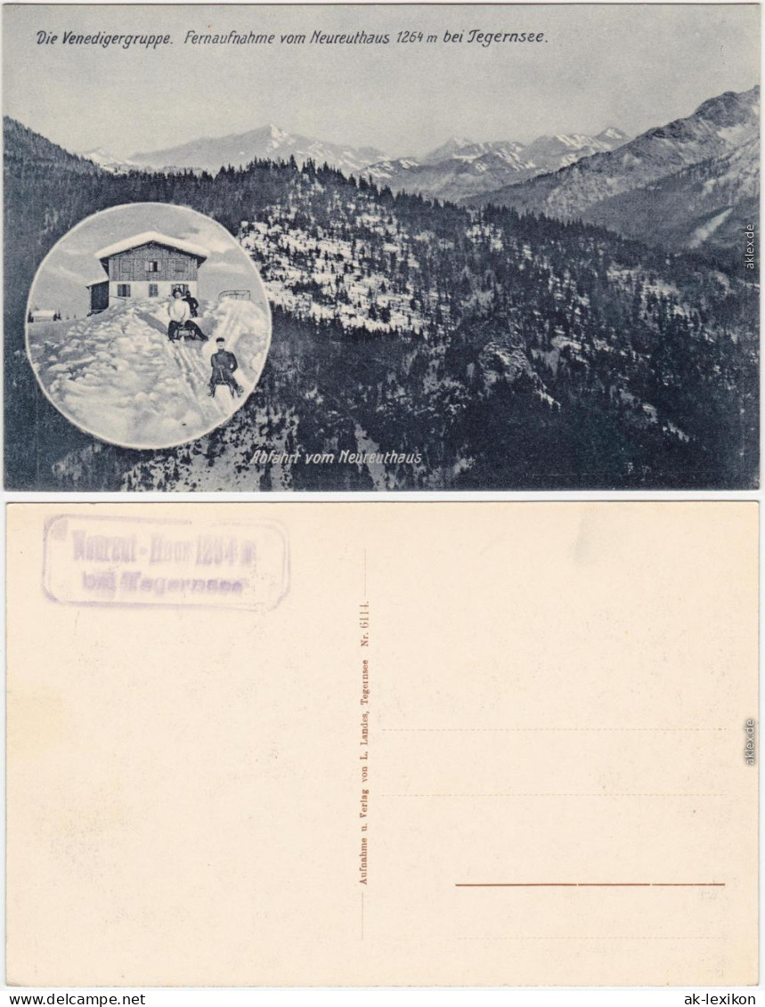 Ansichtskarte Tegernsee  2 Bild: Abfahrt Neureuthaus, Venedigergruppe 1914 - Tegernsee