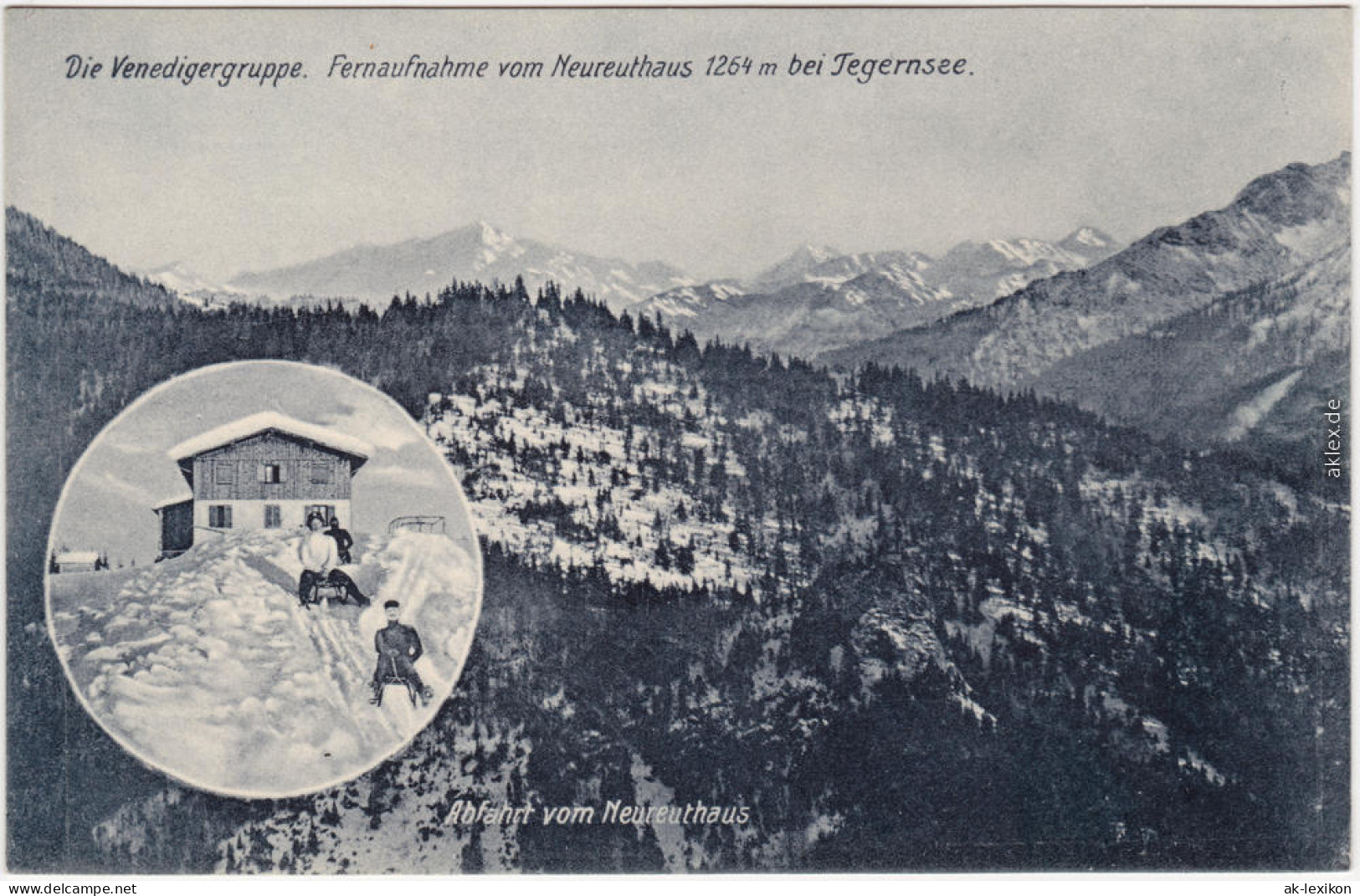 Ansichtskarte Tegernsee  2 Bild: Abfahrt Neureuthaus, Venedigergruppe 1914 - Tegernsee
