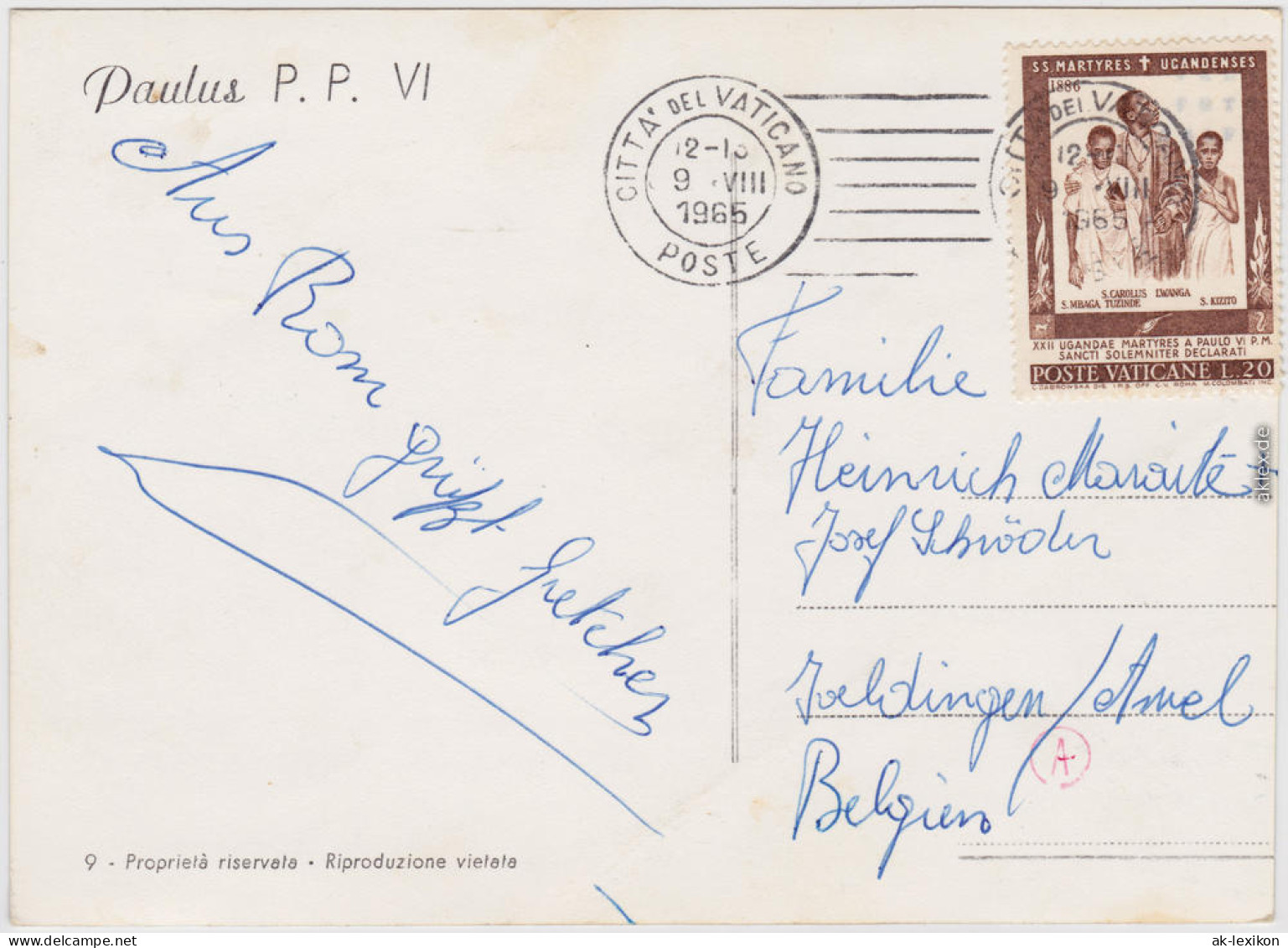 Postcard Vatikanstadt Rom Papst Paulus P.P. VI 1965  - Vaticaanstad