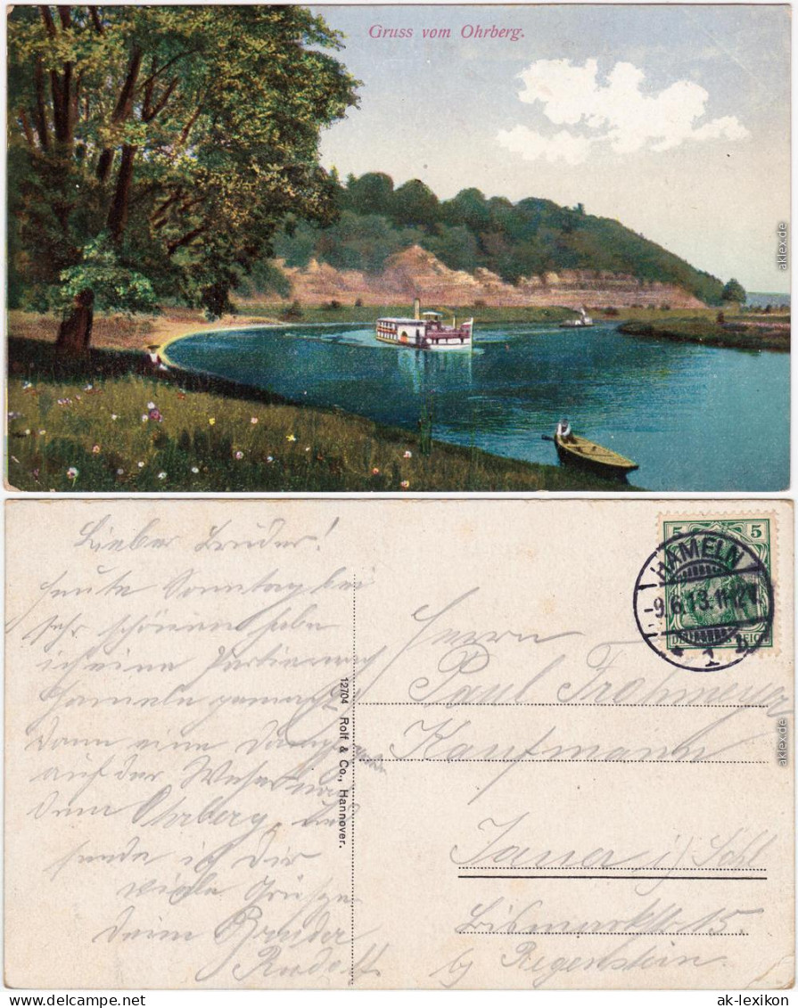 Hameln Gruss Vom Ohrberg - Dampfer Ansichtskarte 1913  - Hameln (Pyrmont)