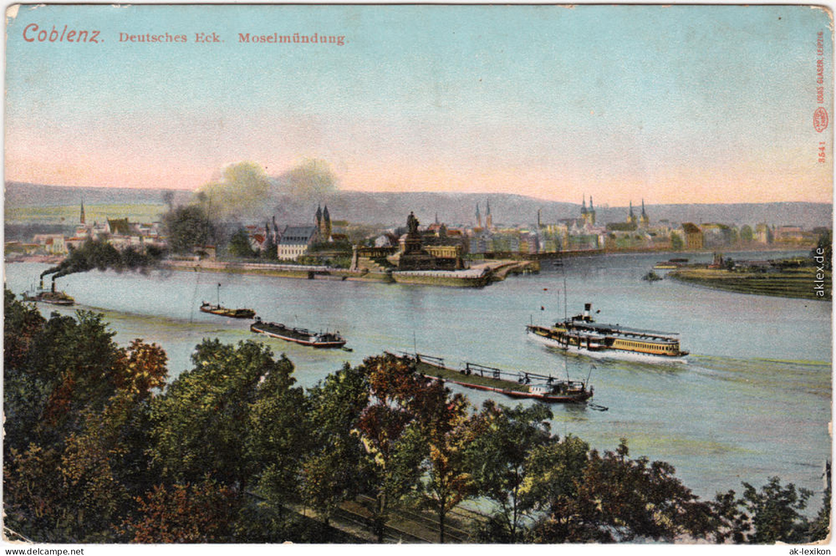 Ansichtskarte Koblenz Deutsches Eck, Moselmündung, Dampfer 1913 - Koblenz