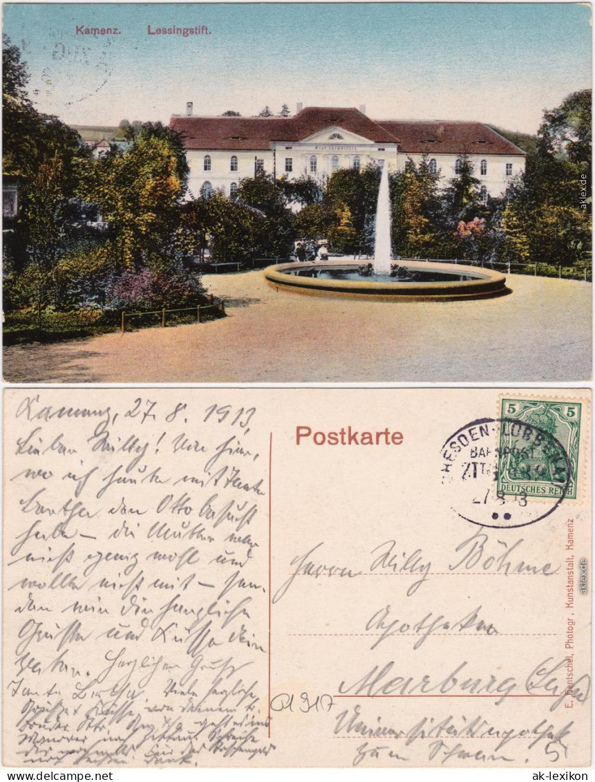 Kamenz Kamjenc Partie Am Lessingstift Ansichtskarte Oberlausitz  1908 - Kamenz