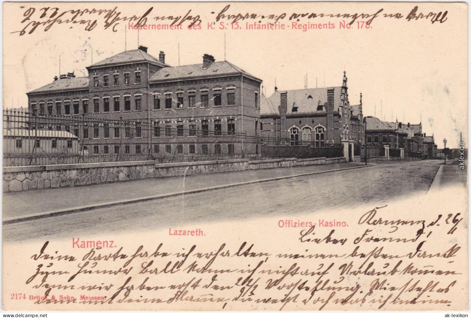 Kamenz Kamjenc Partie Am Lazarett Und Offiziers Kasino Oberlausitz 1905 - Kamenz