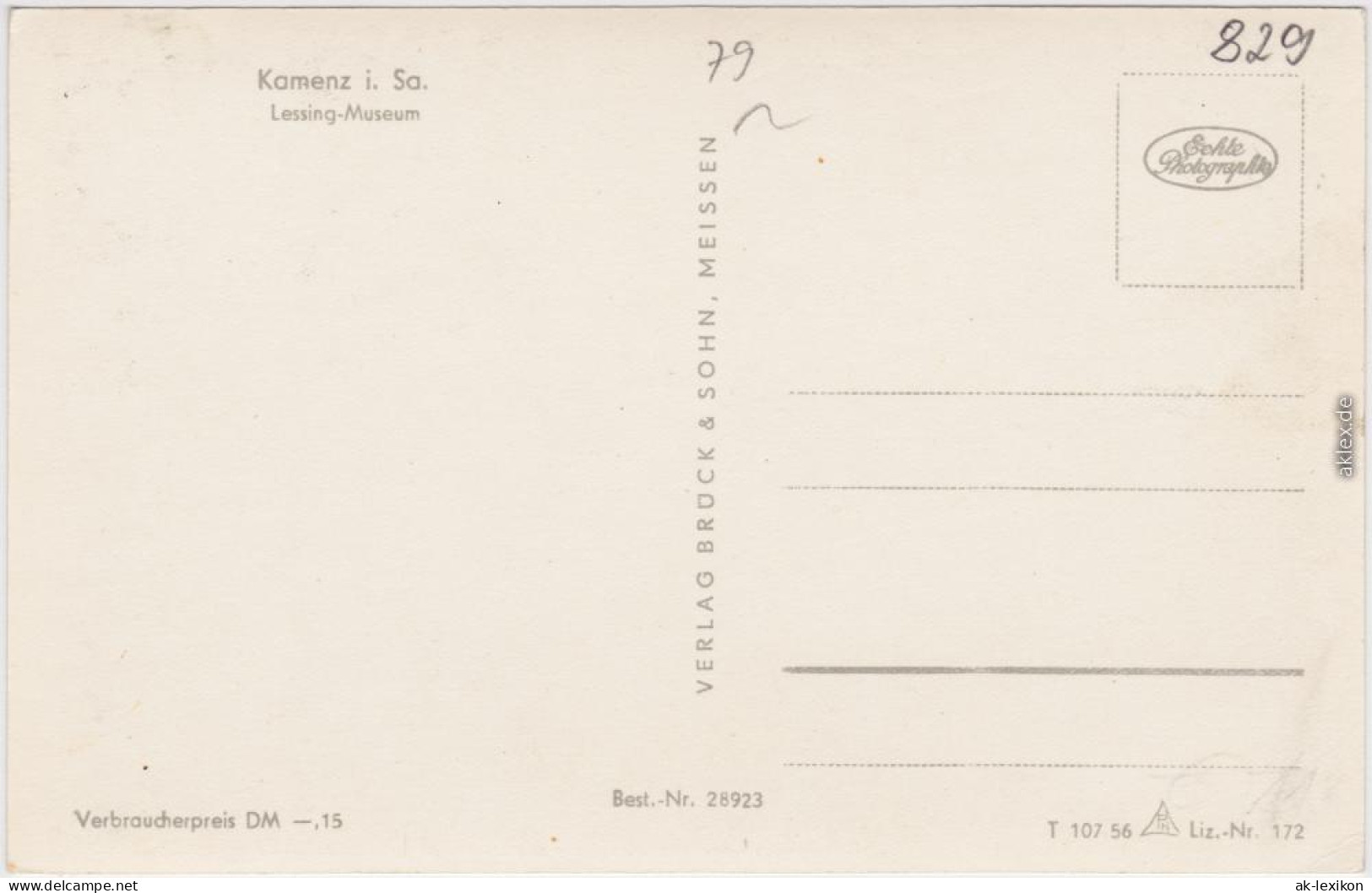 Kamenz Kamjenc Lessing-Museum Ansichtskarte Oberlausitz 1956 - Kamenz