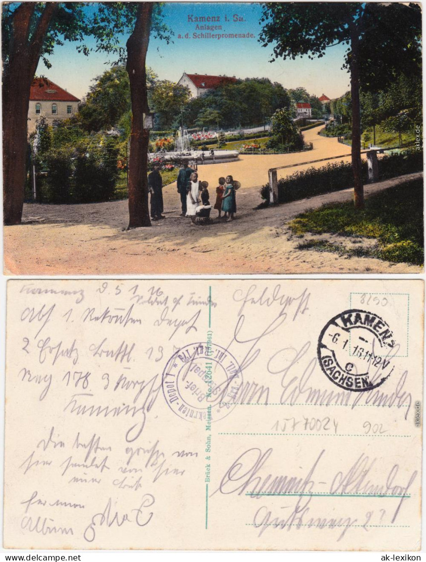 Kamenz Kamjenc Anlagen An Der Schillerpromenade, Belebt Ansichtskarte 1916 - Kamenz