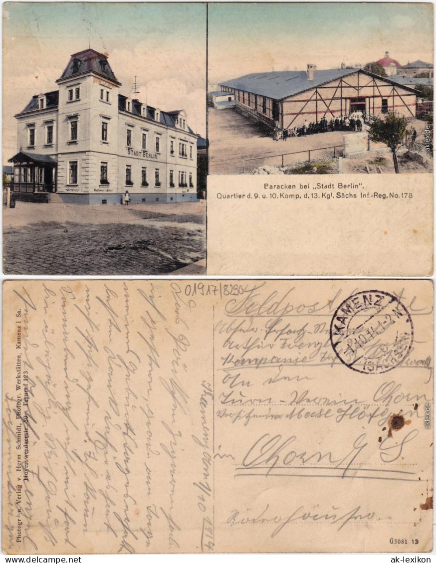 Kamenz Kamjenc 2 Bild: Baracken Und Hotel Stadt Berlin Oberlausitz 1914 - Kamenz