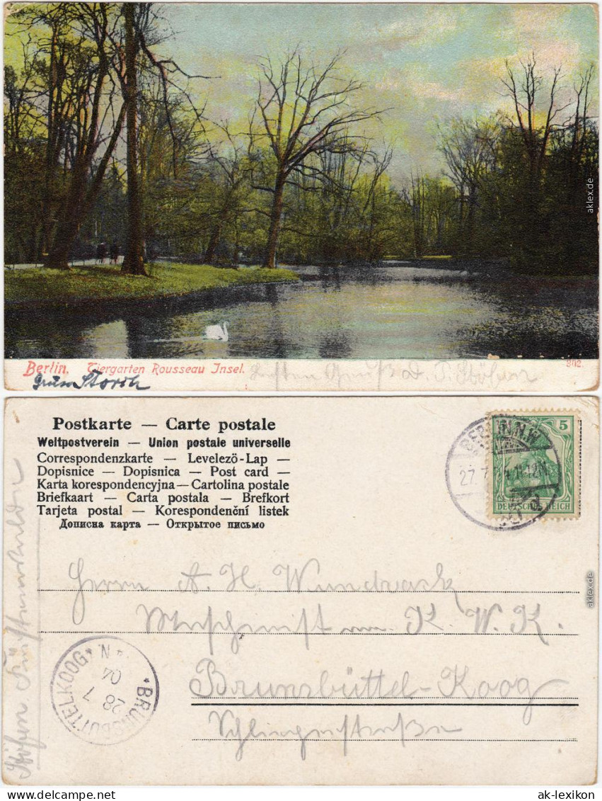 Ansichtskarte Tiergarten Berlin Tiergarten Rousseau Insel 1904 - Tiergarten
