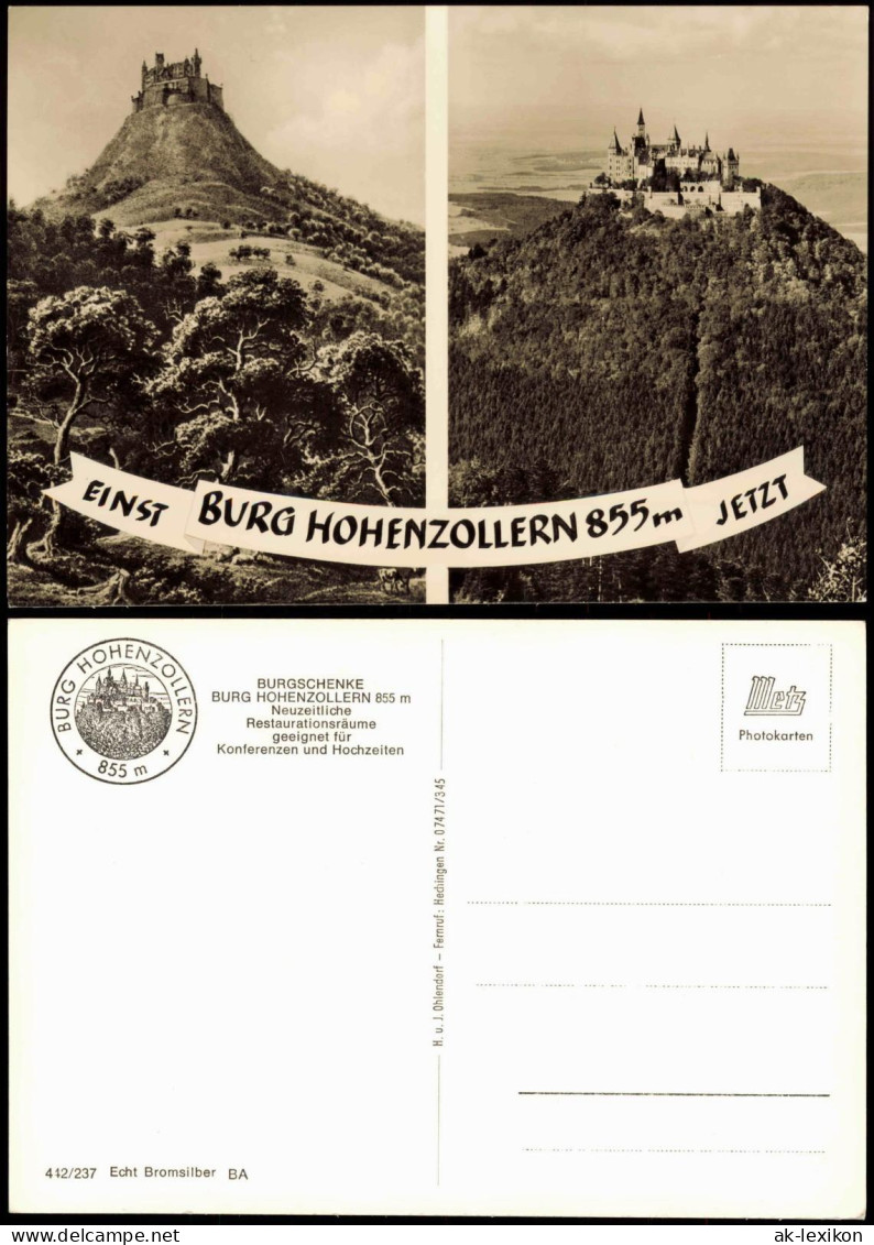 Ansichtskarte Hechingen BURG HOHENZOLLERN "Einst Und Jetzt" 2-Bild-Karte 1950 - Hechingen